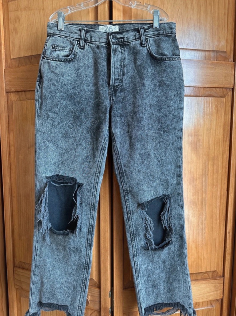 We The Free Acid-Wash Black & Gray Ripped Ankle Jeans- 26